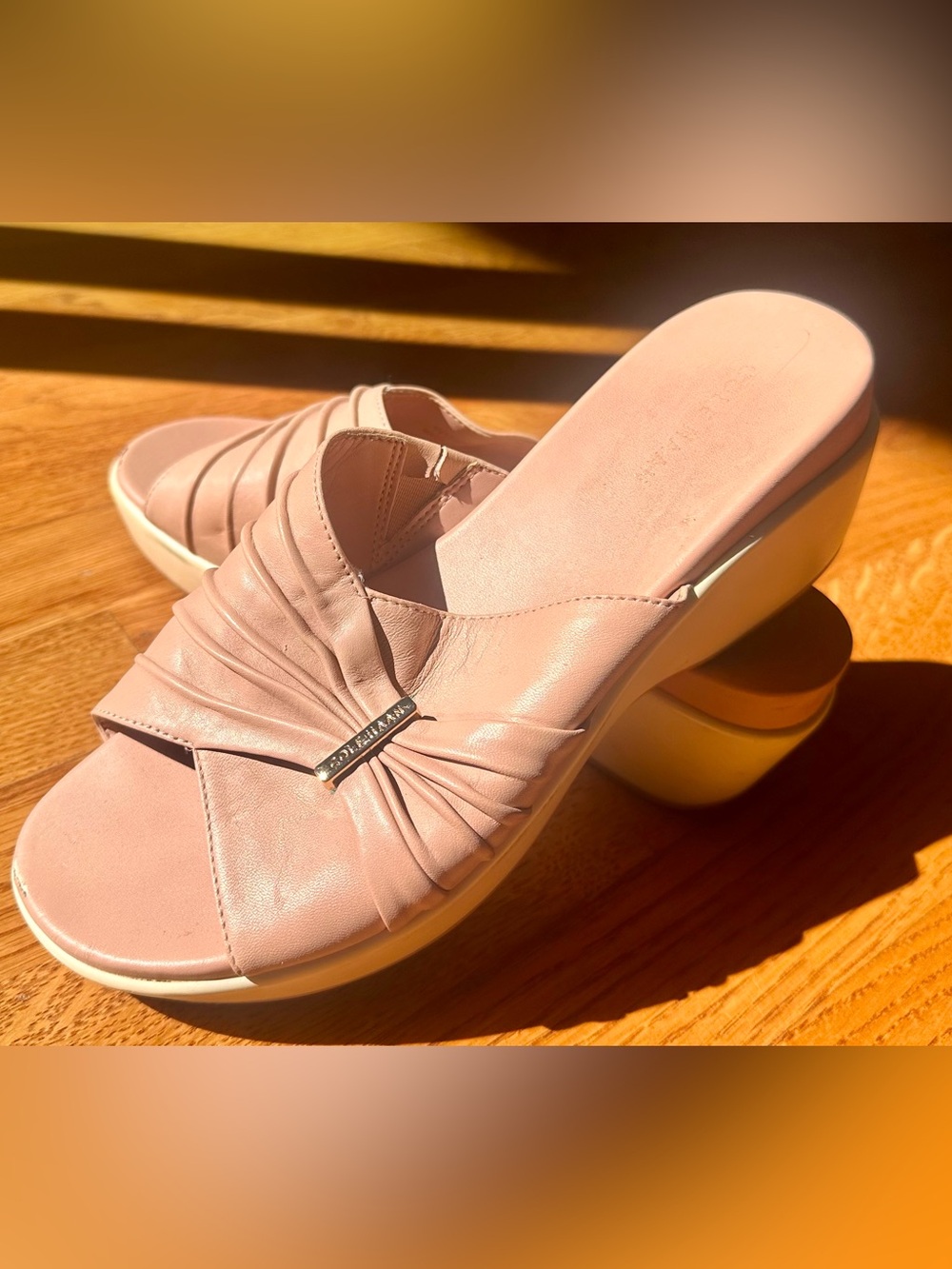 Cole Haan Blush Pink Ruched Slip-On Wedge Sandals